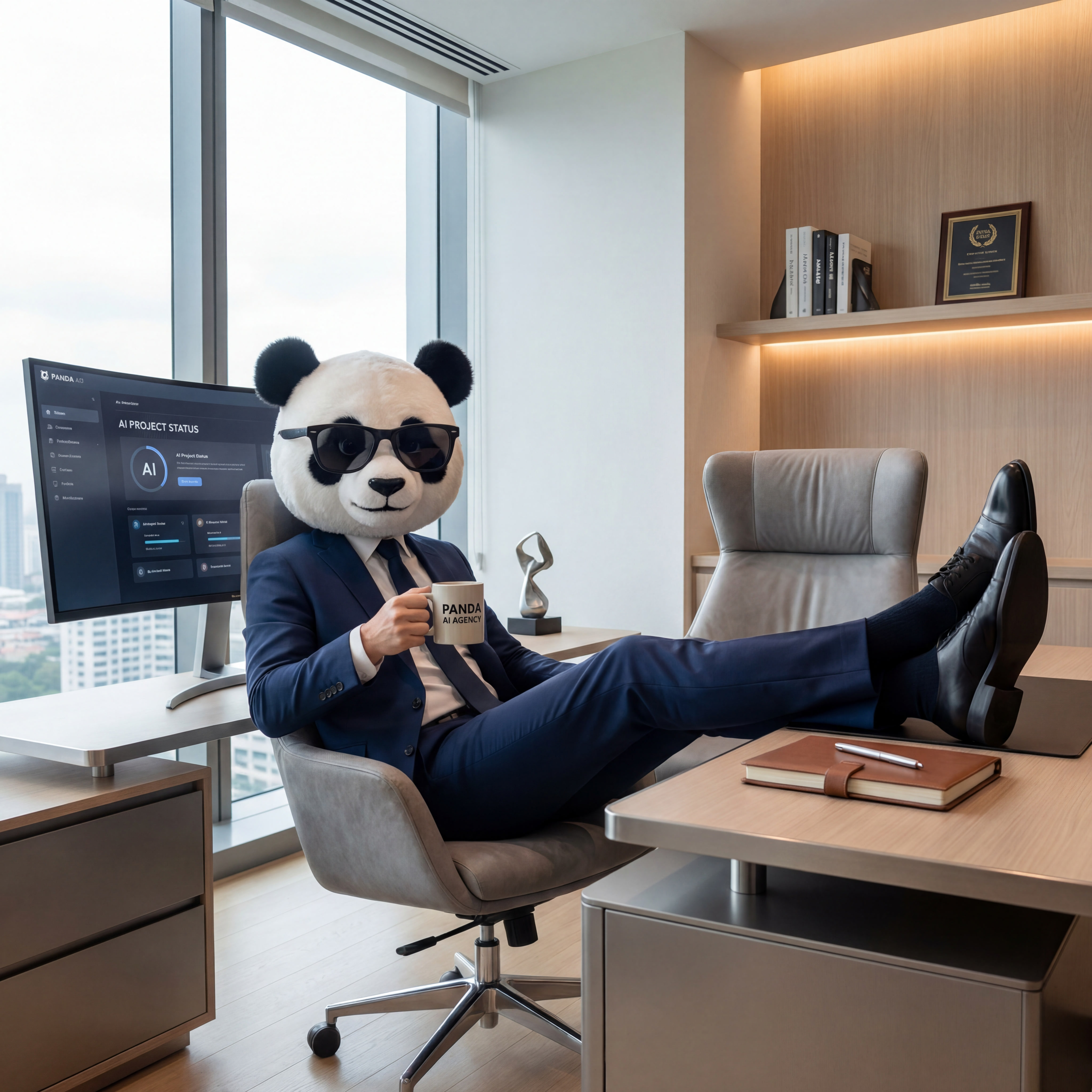 El jefe PANDA en su escritorio con los pies arriba